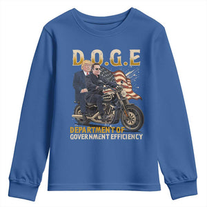 DOGE Department of Government Efficiency Youth Sweatshirt Funny Trump Musk Cool Motorbike TS10 Royal Blue Print Your Wear