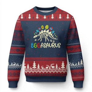 Easter Dinosaur Ugly Christmas Sweater Kids Eggasaurus Easter Stegosaurus Dino Toddler Boys TS10 Navy Red Print Your Wear