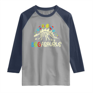 Easter Dinosaur Raglan Shirt Kids Eggasaurus Easter Stegosaurus Dino Toddler Boys TS10 Sport Gray Navy Print Your Wear
