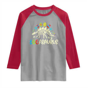 Easter Dinosaur Raglan Shirt Kids Eggasaurus Easter Stegosaurus Dino Toddler Boys TS10 Sport Gray Red Print Your Wear