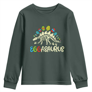 Easter Dinosaur Youth Sweatshirt Kids Eggasaurus Easter Stegosaurus Dino Toddler Boys TS10 Dark Forest Green Print Your Wear