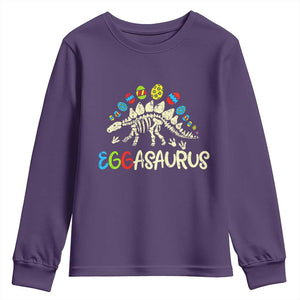 Easter Dinosaur Youth Sweatshirt Kids Eggasaurus Easter Stegosaurus Dino Toddler Boys TS10 Purple Print Your Wear