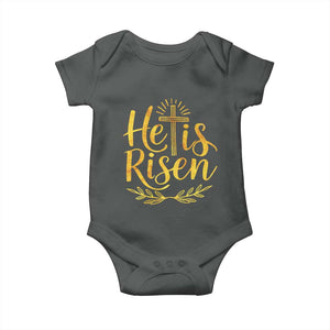 He Is Risen Baby Onesie Jesus Easter Religious Christians TS10 Dark Heather Print Your Wear