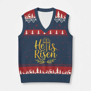 He Is Risen V-Neck Knit Sweater Vest Jesus Easter Religious Christians TS10 Navy Red Print Your Wear