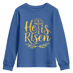 He Is Risen Youth Sweatshirt Jesus Easter Religious Christians TS10 Royal Blue Print Your Wear