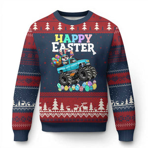 Boys Happy Easter Bunny Monster Truck Ugly Christmas Sweater Eggs Cool Rabbit Car Lovers Toddler TS10 Navy Red Print Your Wear