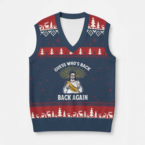 Guess Whos Back V-Neck Knit Sweater Vest Funny Easter Jesus TS10 Navy Red Print Your Wear