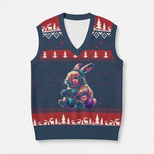Gamer Rabbit V-Neck Knit Sweater Vest Cute Bunny Gaming Eggs Funny Video Games Easter TS10 Navy Red Print Your Wear
