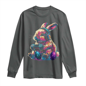 Gamer Rabbit Long Sleeve Shirt Cute Bunny Gaming Eggs Funny Video Games Easter TS10 Dark Heather Print Your Wear