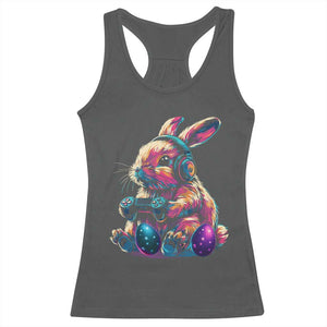 Gamer Rabbit Racerback Tank Top Cute Bunny Gaming Eggs Funny Video Games Easter TS10 Dark Heather Print Your Wear