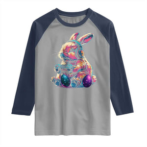 Gamer Rabbit Raglan Shirt Cute Bunny Gaming Eggs Funny Video Games Easter TS10 Sport Gray Navy Print Your Wear