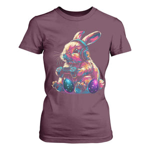 Gamer Rabbit T Shirt For Women Cute Bunny Gaming Eggs Funny Video Games Easter TS10 Maroon Print Your Wear
