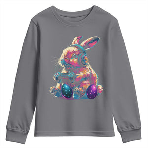 Gamer Rabbit Youth Sweatshirt Cute Bunny Gaming Eggs Funny Video Games Easter TS10 Charcoal Print Your Wear