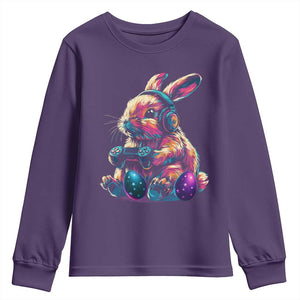 Gamer Rabbit Youth Sweatshirt Cute Bunny Gaming Eggs Funny Video Games Easter TS10 Purple Print Your Wear