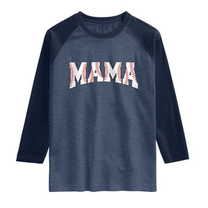 Baseball Mama Raglan Shirt Retro Varsity Baseball Season Mom Raising Ballers TS10 Heather Denim Navy Print Your Wear