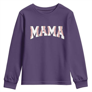 Baseball Mama Youth Sweatshirt Retro Varsity Baseball Season Mom Raising Ballers TS10 Purple Print Your Wear