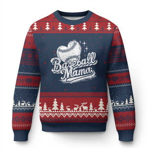 Baseball Mama Ugly Christmas Sweater Baseball Season Mom Raising Ballers TS10 Navy Red Print Your Wear