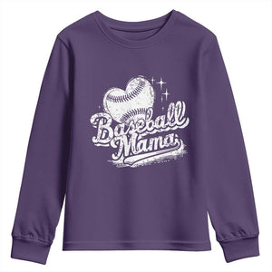 Baseball Mama Youth Sweatshirt Baseball Season Mom Raising Ballers TS10 Purple Print Your Wear