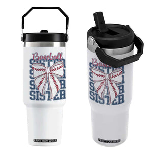 Baseball Sister Flip Straw Tumbler Coquette Bow Biggest Fan Sport Lovers Girl TS10 One Size: 30 oz White Print Your Wear