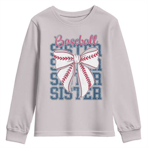 Baseball Sister Youth Sweatshirt Coquette Bow Biggest Fan Sport Lovers Girl TS10 Ice Gray Print Your Wear