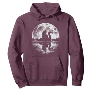 Funny Bigfoot Loch Ness Monster Hoodie Retro Sasquatch Nessie Funny Cryptid Moon TS10 Maroon Print Your Wear
