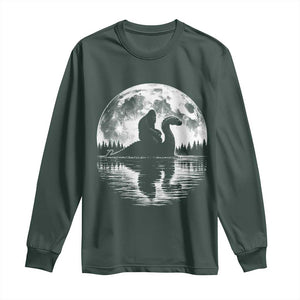 Funny Bigfoot Loch Ness Monster Long Sleeve Shirt Retro Sasquatch Nessie Funny Cryptid Moon TS10 Dark Forest Green Print Your Wear