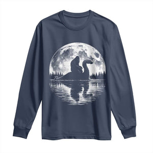 Funny Bigfoot Loch Ness Monster Long Sleeve Shirt Retro Sasquatch Nessie Funny Cryptid Moon TS10 Navy Print Your Wear