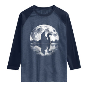 Funny Bigfoot Loch Ness Monster Raglan Shirt Retro Sasquatch Nessie Funny Cryptid Moon TS10 Heather Denim Navy Print Your Wear