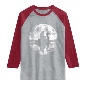 Funny Bigfoot Loch Ness Monster Raglan Shirt Retro Sasquatch Nessie Funny Cryptid Moon TS10 Heather Gray Heather Red Print Your Wear