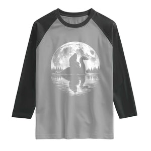 Funny Bigfoot Loch Ness Monster Raglan Shirt Retro Sasquatch Nessie Funny Cryptid Moon TS10 Sport Gray Black Print Your Wear