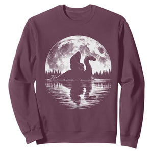 Funny Bigfoot Loch Ness Monster Sweatshirt Retro Sasquatch Nessie Funny Cryptid Moon TS10 Maroon Print Your Wear