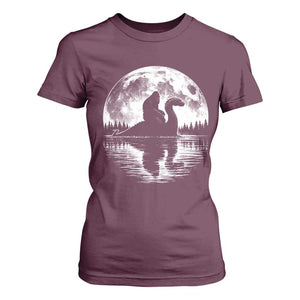 Funny Bigfoot Loch Ness Monster T Shirt For Women Retro Sasquatch Nessie Funny Cryptid Moon TS10 Maroon Print Your Wear