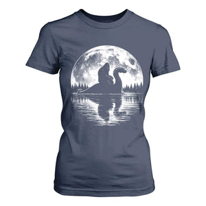 Funny Bigfoot Loch Ness Monster T Shirt For Women Retro Sasquatch Nessie Funny Cryptid Moon TS10 Navy Print Your Wear