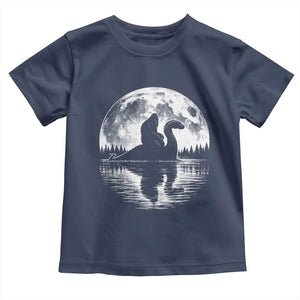 Funny Bigfoot Loch Ness Monster Toddler T Shirt Retro Sasquatch Nessie Funny Cryptid Moon TS10 Navy Print Your Wear