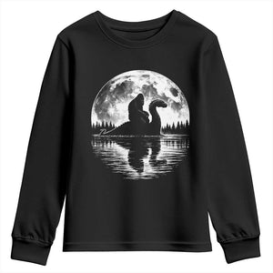 Funny Bigfoot Loch Ness Monster Youth Sweatshirt Retro Sasquatch Nessie Funny Cryptid Moon TS10 Black Print Your Wear