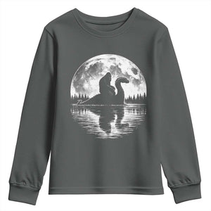 Funny Bigfoot Loch Ness Monster Youth Sweatshirt Retro Sasquatch Nessie Funny Cryptid Moon TS10 Dark Heather Print Your Wear