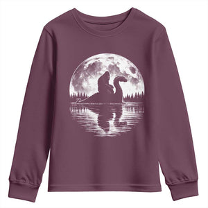 Funny Bigfoot Loch Ness Monster Youth Sweatshirt Retro Sasquatch Nessie Funny Cryptid Moon TS10 Maroon Print Your Wear
