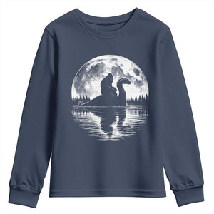 Funny Bigfoot Loch Ness Monster Youth Sweatshirt Retro Sasquatch Nessie Funny Cryptid Moon TS10 Navy Print Your Wear