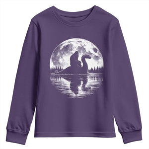 Funny Bigfoot Loch Ness Monster Youth Sweatshirt Retro Sasquatch Nessie Funny Cryptid Moon TS10 Purple Print Your Wear
