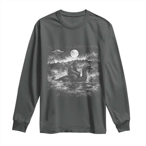 Bigfoot Loch Ness Monster Long Sleeve Shirt Funny Retro Sasquatch Nessie Funny Cryptid Vintage Graphic TS10 Dark Heather Print Your Wear