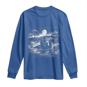 Bigfoot Loch Ness Monster Long Sleeve Shirt Funny Retro Sasquatch Nessie Funny Cryptid Vintage Graphic TS10 Royal Blue Print Your Wear