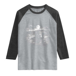 Bigfoot Loch Ness Monster Raglan Shirt Funny Retro Sasquatch Nessie Funny Cryptid Vintage Graphic TS10 Heather Gray Heather Charcoal Print Your Wear