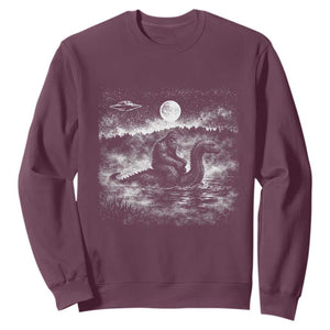 Bigfoot Loch Ness Monster Sweatshirt Funny Retro Sasquatch Nessie Funny Cryptid Vintage Graphic TS10 Maroon Print Your Wear