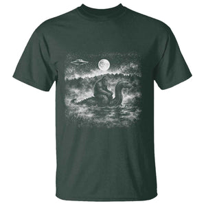 Bigfoot Loch Ness Monster T Shirt Funny Retro Sasquatch Nessie Funny Cryptid Vintage Graphic TS10 Dark Forest Green Print Your Wear