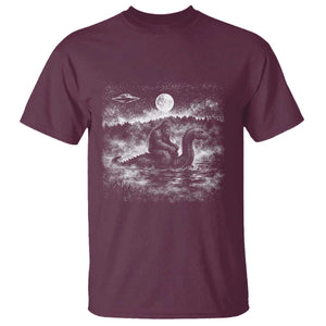 Bigfoot Loch Ness Monster T Shirt Funny Retro Sasquatch Nessie Funny Cryptid Vintage Graphic TS10 Maroon Print Your Wear