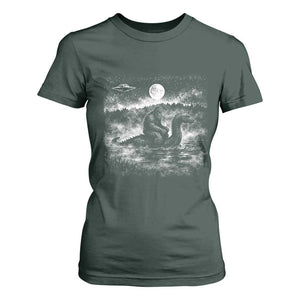 Bigfoot Loch Ness Monster T Shirt For Women Funny Retro Sasquatch Nessie Funny Cryptid Vintage Graphic TS10 Dark Forest Green Print Your Wear