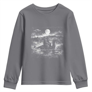 Bigfoot Loch Ness Monster Youth Sweatshirt Funny Retro Sasquatch Nessie Funny Cryptid Vintage Graphic TS10 Charcoal Print Your Wear