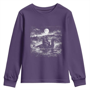 Bigfoot Loch Ness Monster Youth Sweatshirt Funny Retro Sasquatch Nessie Funny Cryptid Vintage Graphic TS10 Purple Print Your Wear