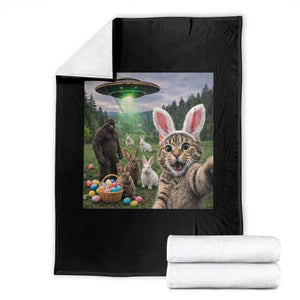Funny Easter Day Throw Blanket Cat Selfie With Bunny Bigfoot UFO Bunny Egg TS10 Black Print Your Wear