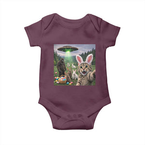 Funny Easter Day Baby Onesie Cat Selfie With Bunny Bigfoot UFO Bunny Egg TS10 Maroon Print Your Wear